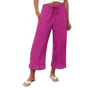 szvbofueck Pantalon en lin pour femme - Pantalon décontracté - Taille haute - Coupe large - Couleur unie - Extensible - Séchage rapide - Taille élastique - Pantalon de loisirs avec cordon de serrage