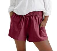 szvbofueck Short d'été léger pour femme - Style bohème - En lin - Taille élastique - Short de plage - Doux - Jambes larges - Short de loisirs - Short de course baggy - Taille haute - Short