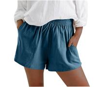 szvbofueck Short d'été léger pour femme - Style bohème - En lin - Taille élastique - Short de plage - Doux - Jambes larges - Short de loisirs - Short de course baggy - Taille haute - Short