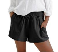 szvbofueck Short d'été léger pour femme - Style bohème - En lin - Taille élastique - Short de plage - Doux - Jambes larges - Short de loisirs - Short de course baggy - Taille haute - Short
