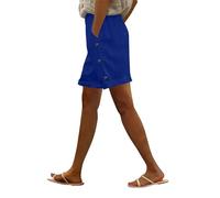 szvbofueck Short en lin pour femme - Longueur genou - Short d'été - Boutonnière latérale - Short de plage léger et aéré - Bermuda ample - Short baggy pour femme - Taille haute - Pantalon de loisirs