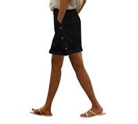 szvbofueck Short en lin pour femme - Longueur genou - Short d'été - Boutonnière latérale - Short de plage léger et aéré - Bermuda ample - Short baggy pour femme - Taille haute - Pantalon de loisirs