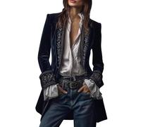 szvbofueck Veste longue en velours pour femme - Cardigan mi-longue - Manteau de transition vintage - Veste blazer à manches longues - Manteau polaire non doublé - Veste de loisirs tendance - Veste