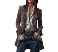 szvbofueck Veste longue en velours pour femme - Cardigan mi-longue - Manteau de transition vintage - Veste blazer à manches longues - Manteau polaire non doublé - Veste de loisirs tendance - Veste