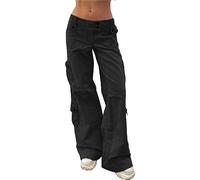 szvbofueck Y2K Pantalon en jean évasé pour femme - Taille basse - Uni - Stretch - Avec poches et passants de ceinture - Taille S - L, Noir , S