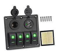 Szwaldaper Interrupteur à bascule marche/arrêt à 4 boutons 12 V/24 V, panneau de commande de voiture avec double chargeur USB, for commutateurs de voiture, de bateau, 5 broches 12 V/20 A/24 V/10 A Pan