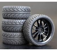 Szwaldaper Lot de 4 Jantes de Roue en Caoutchouc RC de 26 mm, hexagonales 12 1:10, for HSP, for HPI, Sprint 2 Drift RS4 sur Route 4WD Pneus pour Voitures télécommandées(6031-8002)