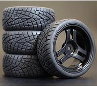 Szwaldaper Lot de 4 Jantes Roue en Caoutchouc RC 26 mm, hexagonales 12 1:10, for HSP, for HPI, Sprint 2 Drift RS4 sur Route 4WD Pneus pour Voitures télécommandées(1034-8001)
