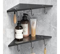 SZWQILIN Lot de 2 étagères d'angle de douche avec crochet pour trou de rasoir, 25,4 cm, noir mat, étagère encastrée en acier inoxydable 304 pour salle de bain, joint dans la salle de bain, étagère de