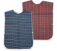 SZXMDKH Lot de 2 bavoirs imperméables et lavables pour adultes - Protection de vêtements pour personnes âgées, hommes et femmes, bleu et rouge, L