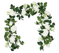 SZXMDKH Lot de 2 guirlandes de roses artificielles en soie à suspendre pour mariage, fête, festival, décoration de chambre, bureau, jardin, décoration murale intérieure et extérieure (blanc)