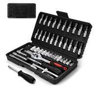 SZYILIDA 46 Pcs Outillage Mecanique Auto, Outils Bricolage, Kit Plate à Cliquet, Clé à Douille Malette Outils Complete, Clé à Cliquet 1/4