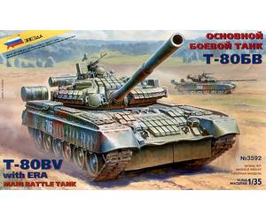 T-80BV With Era Russian Main Bataille Réservoir Tank Armato Plastique Kit 1:3 5