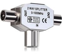 T Antenna Splitter - 2 Way Antenna Distributor - 2X Coaxial Socket for DVB-T/BK - 0-1000 MHz - TV Power Coupler