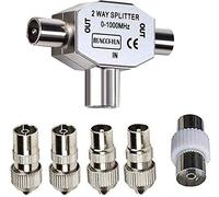 T Antenna Splitter - 2 Way Antenna Distributor - 2X Coaxial Socket for DVB-T/BK - 0-1000 MHz - TV Power Coupler
