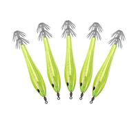 T-best 【 Lot de 5 Leurres de pêche Squid Appât Plastique rigide Squid Jig Crochets pour aquariums d'eau douce et d'eau de mer 9.5 cm, jaune
