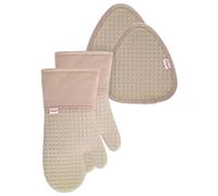 T-fal Lot de 4 maniques et maniques gaufrées - Poignée en silicone résistante à la chaleur - Sable