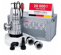 T.I.P. Maxima 350 I-PX DUO Pompe Submersible Combinée Eaux Usées | Débit 20.000 l/h, kit avec tuyau d'incendie 15 m, raccord Storz C, panier filtre et assise de pompe télescopique.