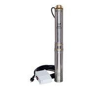 T.I.P. MSC 4/10 Pompe pour Puits Forés en Acier Inoxidable jusqu'à 10 cm de Diamètre Dèbit 5500 l/h Hauteur de Refoulement 72 m Puissance nominale 1300 W 10 Roues, Unité de Contrôle Externe en Argent