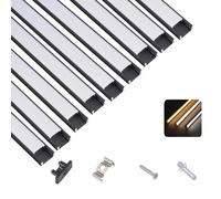 T&K Profilé aluminium LED 9 x 1M en forme de U noir avec cache opale, embouts et clip de montage, canal en aluminium, profilé d'angle anodisé pour bandes LED et rubans LED