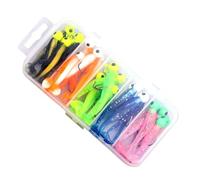 T Lot de 25 leurres de pêche souples en silicone | Assortiment de 25 leurres de pêche en eau douce | Avec boîtier qui attrape du poisson et des hameçons d'eau douce pour l'eau salée