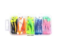T Lot de 25 leurres souples en silicone pour la pêche à la basse, avec boîtier qui attrape du poisson et des hameçons d'eau douce pour l'eau salée