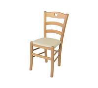 t m c s Tommychairs - Chaise Cuore pour Cuisine, Bar et Salle à Manger, Robuste Structure en Bois de hêtre peindré en Natural et Assise rembourrée et revêtue en Cuir Artificiel Couleur Ivoire