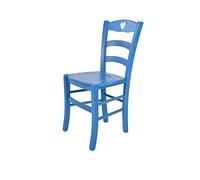 t m c s Tommychairs - Chaise Cuore pour Cuisine, Bar et Salle à Manger, Robuste Structure en Bois de hêtre peindré en Couleur Aniline Bleue et Assise en Bois