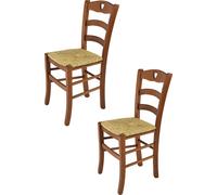 t m c s Tommychairs - Lot de 2 chaises CUORE pour la cuisine et la salle à manger, structure robuste en bois de hêtre laqué dans la teinte brun noyer clair et assise en paille