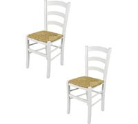t m c s Tommychairs - Lot de 2 chaises VENEZIA pour la cuisine et la salle à manger, structure robuste en bois de hêtre laqué de couleur blanche (couvrante) et assise en paille