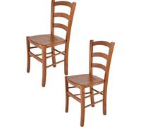 t m c s Tommychairs - Lot de 2 chaises VENICE pour la cuisine et la salle à manger, structure robuste en hêtre laqué ton merisier et assise en bois
