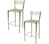 t m c s Tommychairs - Lot de 2 tabourets de bar modernes ELEGANCE pour la cuisine et la salle à manger, structure robuste en acier chromé, assise rembourrée recouverte de similicuir couleur lin
