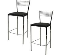 t m c s Tommychairs - Lot de 2 tabourets de bar modernes ELEGANCE pour la cuisine et la salle à manger, structure robuste en acier chromé, assise rembourrée recouverte de similicuir noir