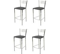 t m c s Tommychairs - Lot de 4 tabourets de bar modernes ELEGANCE pour la cuisine et la salle à manger, structure robuste en acier chromé, assise rembourrée recouverte de similicuir gris foncé