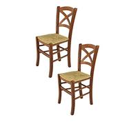 t m c s Tommychairs - Set 2 chaises Cross pour Cuisine, Bar et Salle à Manger, Robuste Structure en Bois de hêtre peindré en Couleur Noyer Clair et Assise en Paille