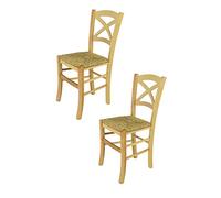 t m c s Tommychairs - Set 2 chaises Cross pour Cuisine, Bar et Salle à Manger, Robuste Structure en Bois de hêtre peindré en Couleur Naturelle et Assise en Paille