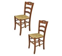 t m c s Tommychairs - Set 2 chaises Cuore pour Cuisine, Bar et Salle à Manger, Robuste Structure en Bois de hêtre peindré en Couleur Noyer Clair et Assise en Paille