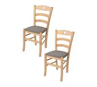 t m c s Tommychairs - Set 2 Chaises Cuore pour Cuisine, Bar et Salle à Manger, Robuste Structure en Bois de hêtre peindré en Natural et Assise rembourrée et revêtue en Tissu Couleur Chevreuil