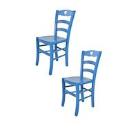 t m c s Tommychairs - Set 2 chaises Cuore pour Cuisine, Bar et Salle à Manger, Robuste Structure en Bois de hêtre peindré en Couleur Aniline Bleue et Assise en Bois