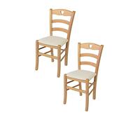 t m c s Tommychairs - Set 2 Chaises Cuore pour Cuisine, Bar et Salle à Manger, Robuste Structure en Bois de hêtre peindré en Natural et Assise rembourrée et revêtue en Tissu Couleur Ivoire