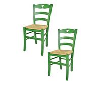 t m c s Tommychairs - Set 2 chaises Cuore pour Cuisine, Bar et Salle à Manger, Robuste Structure en Bois de hêtre peindré en Couleur Aniline Verte et Assise en Paille