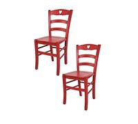 t m c s Tommychairs - Set 2 chaises Cuore pour Cuisine, Bar et Salle à Manger, Robuste Structure en Bois de hêtre peindré en Couleur Aniline Rouge et Assise en Bois