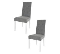 t m c s Tommychairs - Set 2 chaises Nicole pour Cuisine et Salle à Manger, Structure en Bois de hêtre peindré en Blanc, Assise et Dossier rembourrés et revêtus en Velour Gris foncé avec Boutons