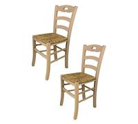 t m c s Tommychairs - Set 2 chaises Savoie pour Cuisine, Bar et Salle à Manger, Robuste Structure en Bois de hêtre Poli, Non traité, 100% Naturel et Assise en Paille