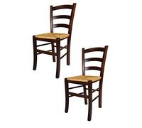 t m c s Tommychairs - Set 2 chaises Venezia pour Cuisine, Bar et Salle à Manger, Robuste Structure en Bois de hêtre peindré en Couleur Noyer foncé et Assise en Paille