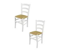 t m c s Tommychairs - Set 2 chaises Venezia pour Cuisine, Bar et Salle à Manger, Robuste Structure en Bois de hêtre laqué en Couleur Blanc et Assise en Paille