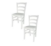 t m c s Tommychairs - Set 2 Chaises Venezia pour Cuisine, Bar et Salle à Manger, Robuste Structure en Bois de hêtre laqué Blanc et Assise rembourrée et revêtue en Faux Cuir Couleur Blanc