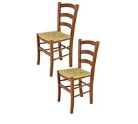 t m c s Tommychairs - Set 2 chaises Venice pour Cuisine, Bar et Salle à Manger, Robuste Structure en Bois de hêtre peindré en Couleur Noyer Clair et Assise en Paille