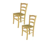 t m c s Tommychairs - Set 2 chaises Venice pour Cuisine, Bar et Salle à Manger, Robuste Structure en Bois de hêtre peindré en Couleur Naturelle et Assise en Paille