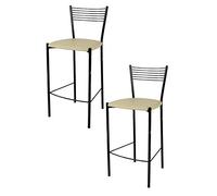 t m c s Tommychairs - Set 2 tabourets Elegance pour Cuisine, Bar et Salle à Manger, Robuste Structure en Acier peindré en Couleur Noir et Assise rembourrée et revêtue en Cuir Artificiel Couleur Lin